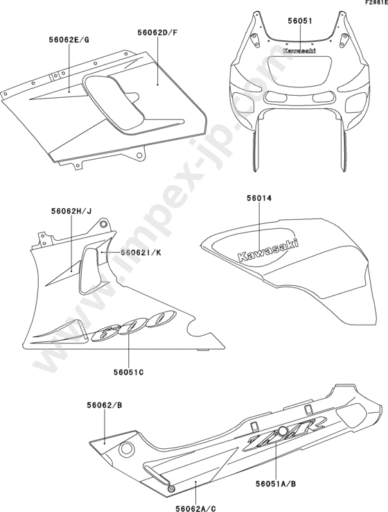 Decals(ebony/gray)(zx600-e6) for KAWASAKI ZX600-E6 1998 — IMPEX JAPAN