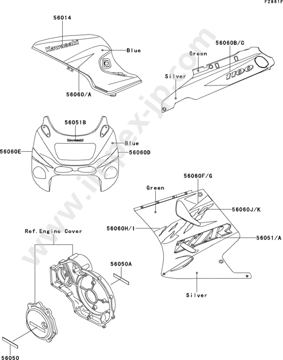 Decals(zx1100-d2)(green/blue) for KAWASAKI ZX1100-D2 1994 — IMPEX 