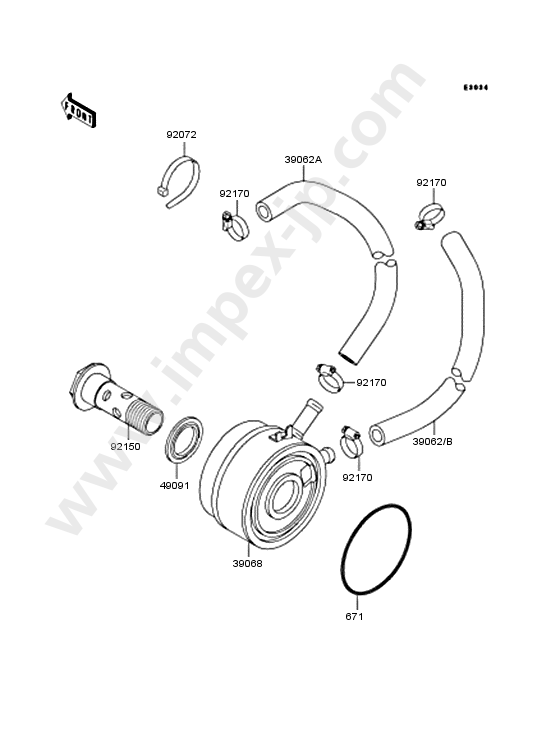 Oil cooler for KAWASAKI ZX750-P7 2002 — IMPEX JAPAN