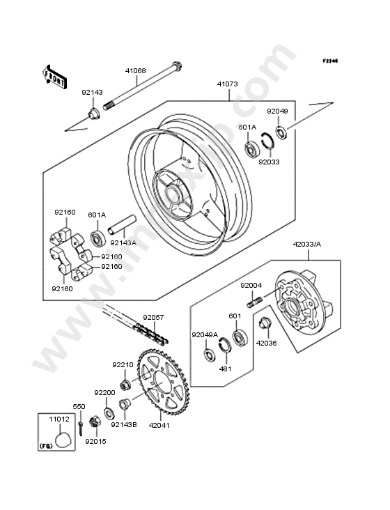 Rear wheel/chain for KAWASAKI ZX750-P5 2000 — IMPEX JAPAN