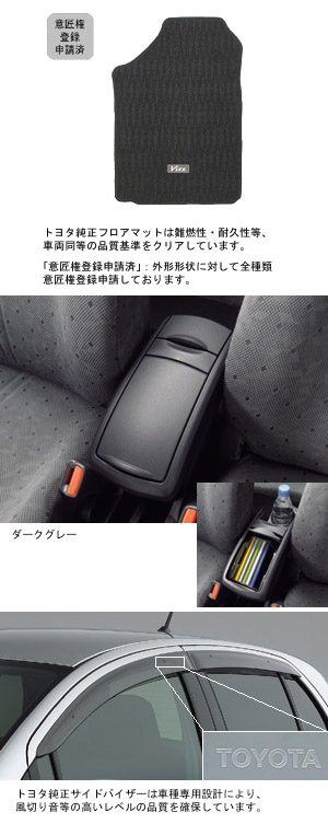 набор основной (тип 2), основная часть набора (набор (консольная коробка (подлокотник)), (коврик салона [основной]), (дефлектор двери [основной])) для Toyota VITZ NCP91-AHXVK (Авг. 2010 – Дек. 2010)