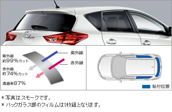IR (ИК излучение) тонировочная пленка (заднее боковое, стекло заднее (clear (прозрачный) / дымчатый)) для Toyota AURIS NZE184H-BHXNK (Авг. 2012 – )