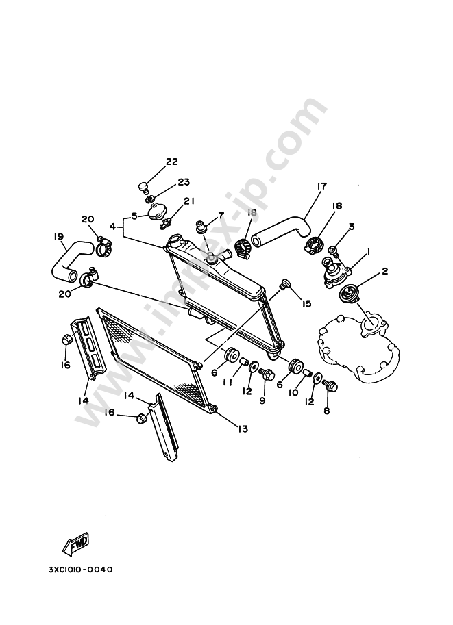 RADIATOR AND HOSE for YAMAHA R1-Z (1992, 009G, D) — IMPEX JAPAN