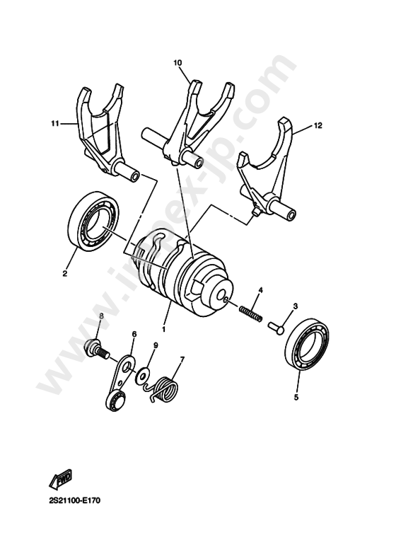 Shift cam & fork for YAMAHA (2006, 0386, B) — IMPEX JAPAN